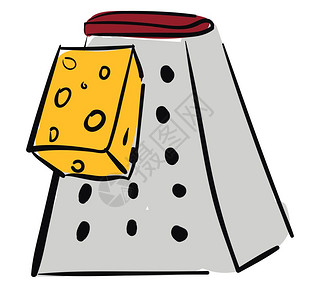 一个奶酪磨刀上面有小孔来磨干酪矢量彩色绘画或插图图片