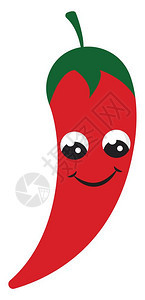彩色明红的可爱辣椒有美丽的笑容矢量彩色画或插图图片
