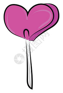 心形棒棒糖粉红色心形巧克力糖矢量插图插画