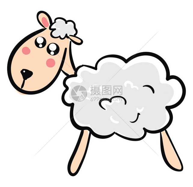 小可爱的羊非常瘦矢量彩色绘画或插图