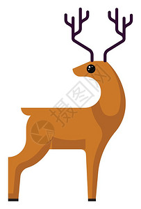 一只长角和大眼睛的年轻鹿矢量彩色画或插图图片