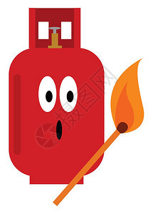 红色气瓶在火焰矢量彩色绘画或插图上装有火柴的图片