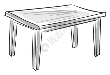 灰色桌子的草图上面有四条长腿矢量彩色图画或插图片
