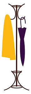 装有黄色毛巾的衣架和紫色乌膜矢量彩色画或插图图片