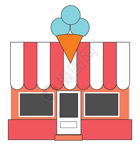 一家装饰良好的冰淇淋店装饰的模范冰淇淋放在顶端中心矢量彩色画或插图图片