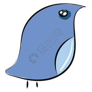 一只蓝色的小鸟有着奥瓦尔形的身体刺似黑色的腿尖标本已经转向左侧而站立向量彩色画或插图图片