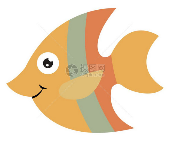 橙色尾巴的鱼尖鼻子镰状形身体上灰色带状比例尺在微笑向量彩色绘画或插图时看起来非常奇妙图片
