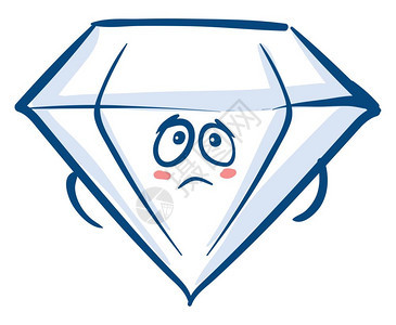 闪发光的蓝晶钻石Emoji有一个可爱的小脸孔手伸到身体的两侧只眼睛卷起来表达悲伤矢量彩色画或插图背景图片