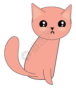 猫的emoji短三角耳朵和反向鼻子的尾巴是毛滚动眼睛在坐下向量彩色