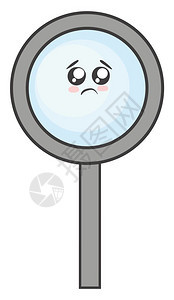放大玻璃的Emoji放大镜一个图象在带手柄的架子上有个可爱的小脸孔眼睛转过左下方表示悲伤向量彩色画或插图图片