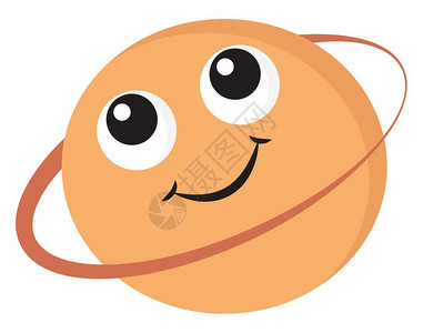 棕色圆形土星的食人魔太阳系第二大行星有着可爱的面孔眼睛卷起微笑向量彩色画或插图图片