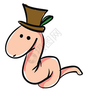 卡通戴礼帽的蠕虫矢量设计插图图片