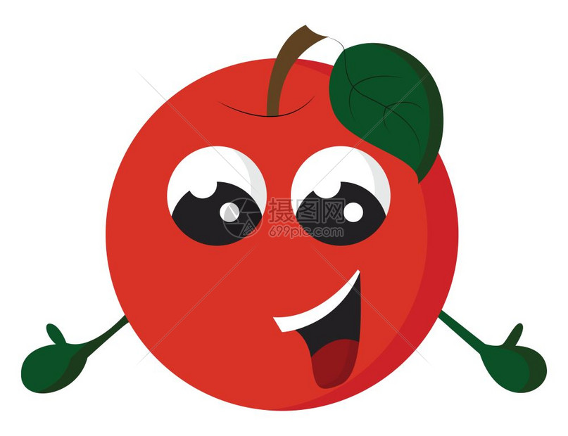 一张快乐的红苹果卡通上面有闪亮的眼睛矢量彩色画或插图
