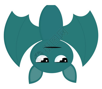 睁一只一只绿色蝙蝠倒挂着闪发光的眼睛矢量彩色画或插图插画