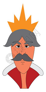 灰色的头发国王有胡子和金冠向量彩色绘画或插图图片