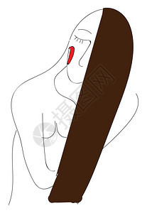 一个长发女孩的涂鸦红脸颊矢量彩色画或插图图片