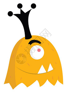 1个双眼黄色怪物有黑冠和2个尖牙向量彩色图画或插图片