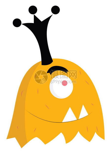 1个双眼黄色怪物有黑冠和2个尖牙向量彩色图画或插图片