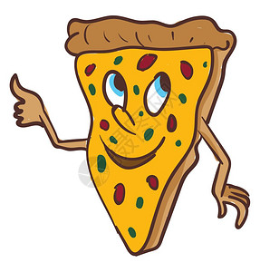 一块披萨面容快乐拇指举起向量彩色画或插图图片