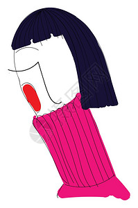 短发女孩穿着粉红色毛衣矢量彩色绘画或插图图片