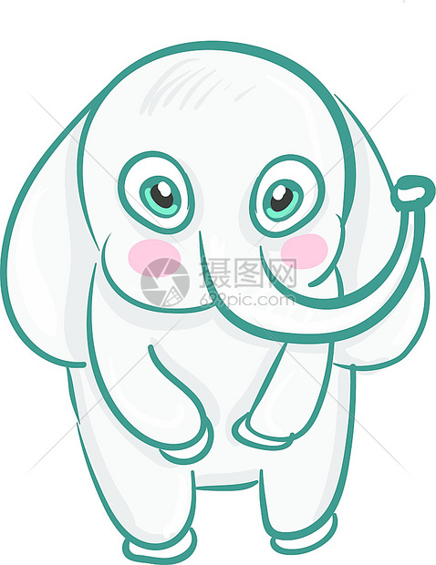 可爱的小象害羞向量彩色画或插图图片