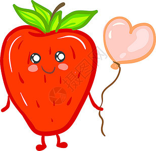 一只大草莓手上有心形气球矢量彩色画或插图图片