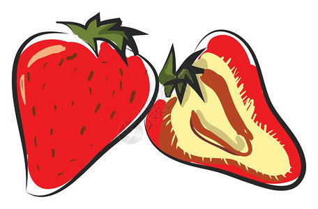 甜草莓和切片附近的莓子矢量彩色画或插图图片