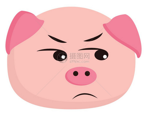 一只愤怒猪的可爱粉红色漫画只展示其脸矢量彩色绘画或插图图片