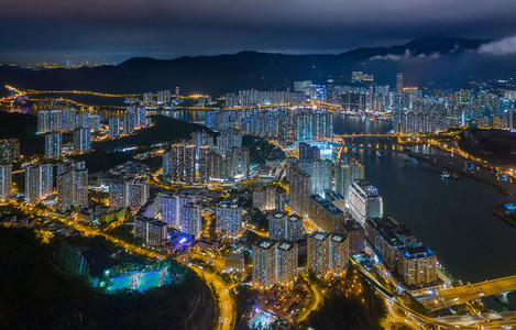 香港夜间摩天大楼景象图片