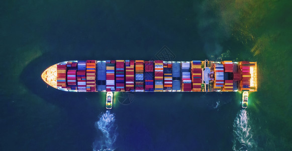 在出口进业务物流和运输概念中对集装箱货轮的空中最高看法包括国际货物在夜间海上图片