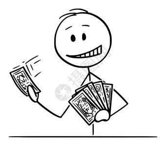 随机向量获胜概率矢量卡通插图绘制手持扑克牌的人或商概念插图插画