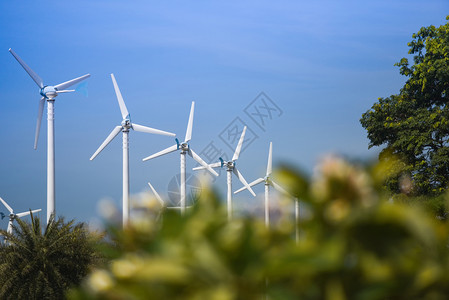 风力涡轮机涡轮机轮轮轮轮轮绿色能源能源蓝天空背景生态动力概念图片