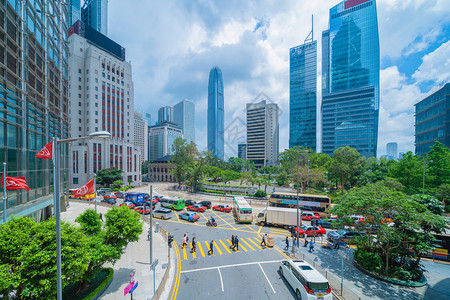 华人香港市中心亚洲智能城市金融区和商业中心夜幕天梯和高楼大的街道或公路图片