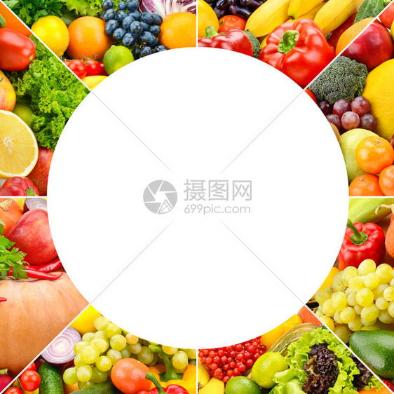方形水果和蔬菜分离线白底隔图片