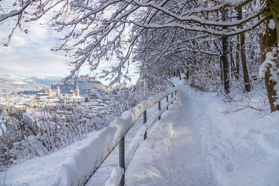 萨尔茨堡的漫步游行寒雪的冬季风景图片