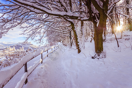 萨尔茨堡的漫步游行寒雪的冬季风景图片