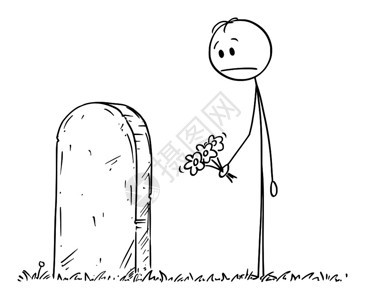 Victor漫画棒图绘制在上献花坟的悲伤男子概念插图图片