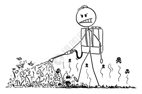 剂或的概念说明矢量卡通说明人喷洒除草剂或花卉和植物上的除草剂插画