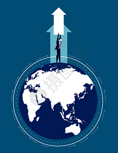 商人举起来自全球的箭头概念商业矢量图片