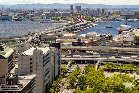 日本兵库市中心神户港区市风景和红桥图片