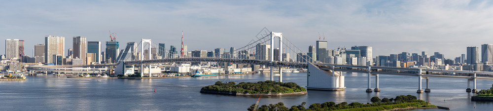 东京天际直线彩虹桥和东京湾的塔台背景图片