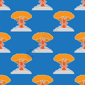 无核封缝模式在蓝色背景上孤立的卡通爆放射原子能战争标志大蘑菇云无核爆大蘑菇云图片