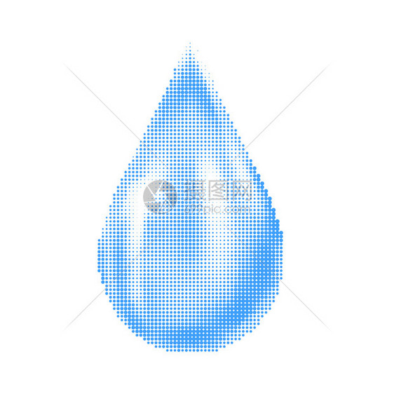 白色背景上的蓝半调水滴图标自然点雨滴设计蓝色半调水滴图标图片