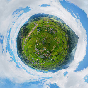 小行星360度球体方斯潘山全景有稻田梯农村地区绿越南山谷自然景观背图片