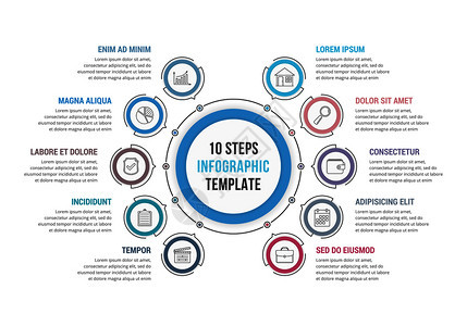 包含10个步骤或选项的圆形信息模板工作流程或图矢量eps10插图个步骤圆形信息图图片