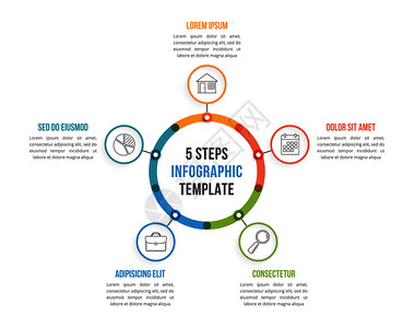 包含五个元素步骤或选项工作流程或图矢量eps10插图的圆形信息模板图片