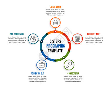包含五个元素步骤或选项工作流程或图矢量eps10插图的圆形信息模板图片
