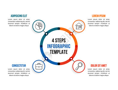 包含四个元素步骤或选项工作流程或图矢量eps10插图的圆形信息模板图片