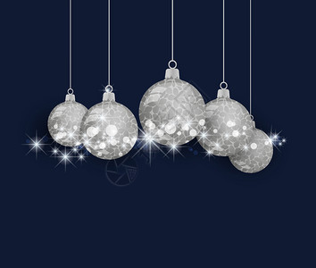圣诞银球的矢量插图黑暗背景的圣诞节装饰背景的圣诞银球图片