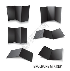 杂志小册子明信片传单商业名片或小册子模拟版商务3D黑卡或小册子模拟版在白色上单独设置图片